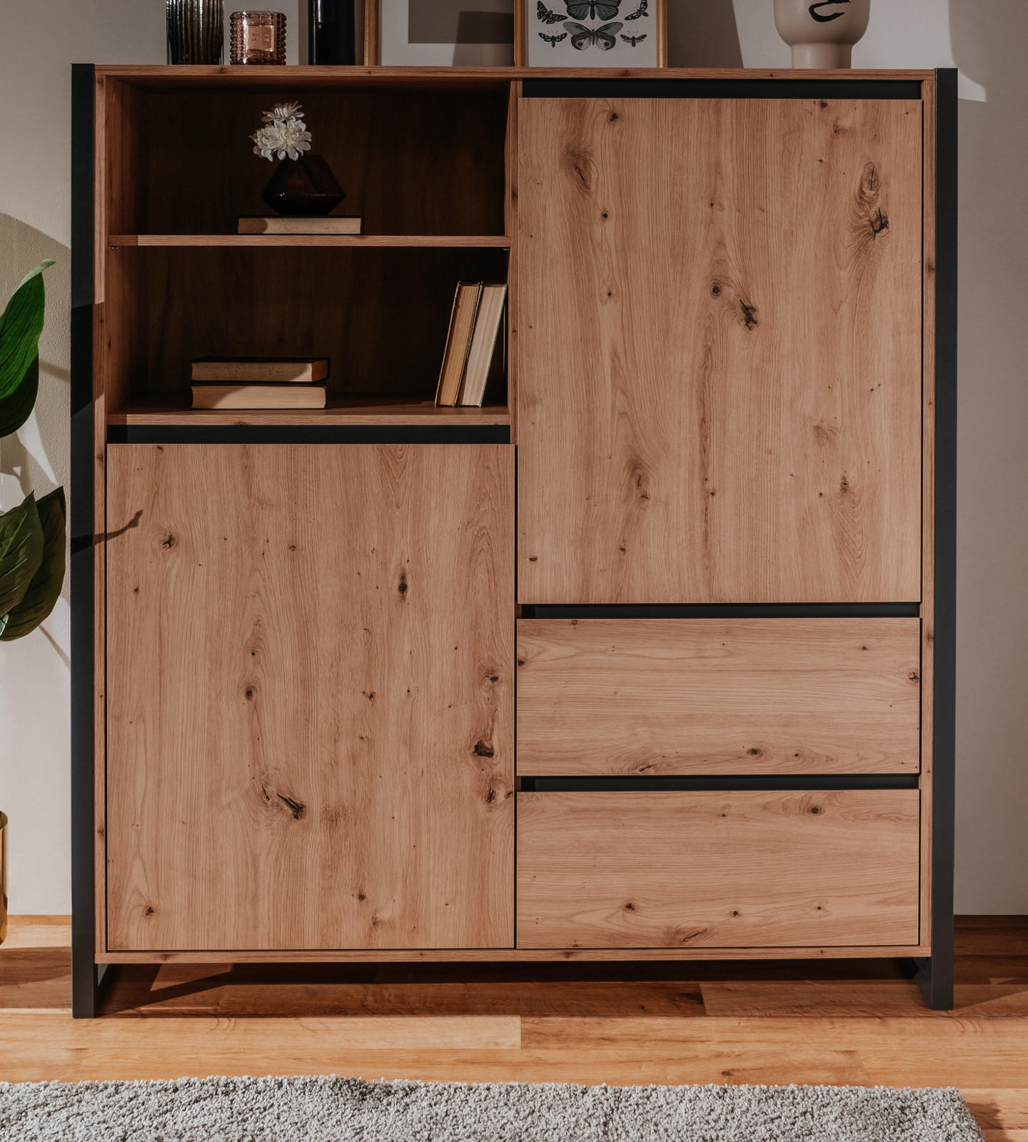 HIGHBOARD Artisan Eiche und Anthrazit 120 x 140 cm, Industrial Design - Anthrazit/Eiche Artisan, Holzwerkstoff (120/140/40cm) - Furn.Design