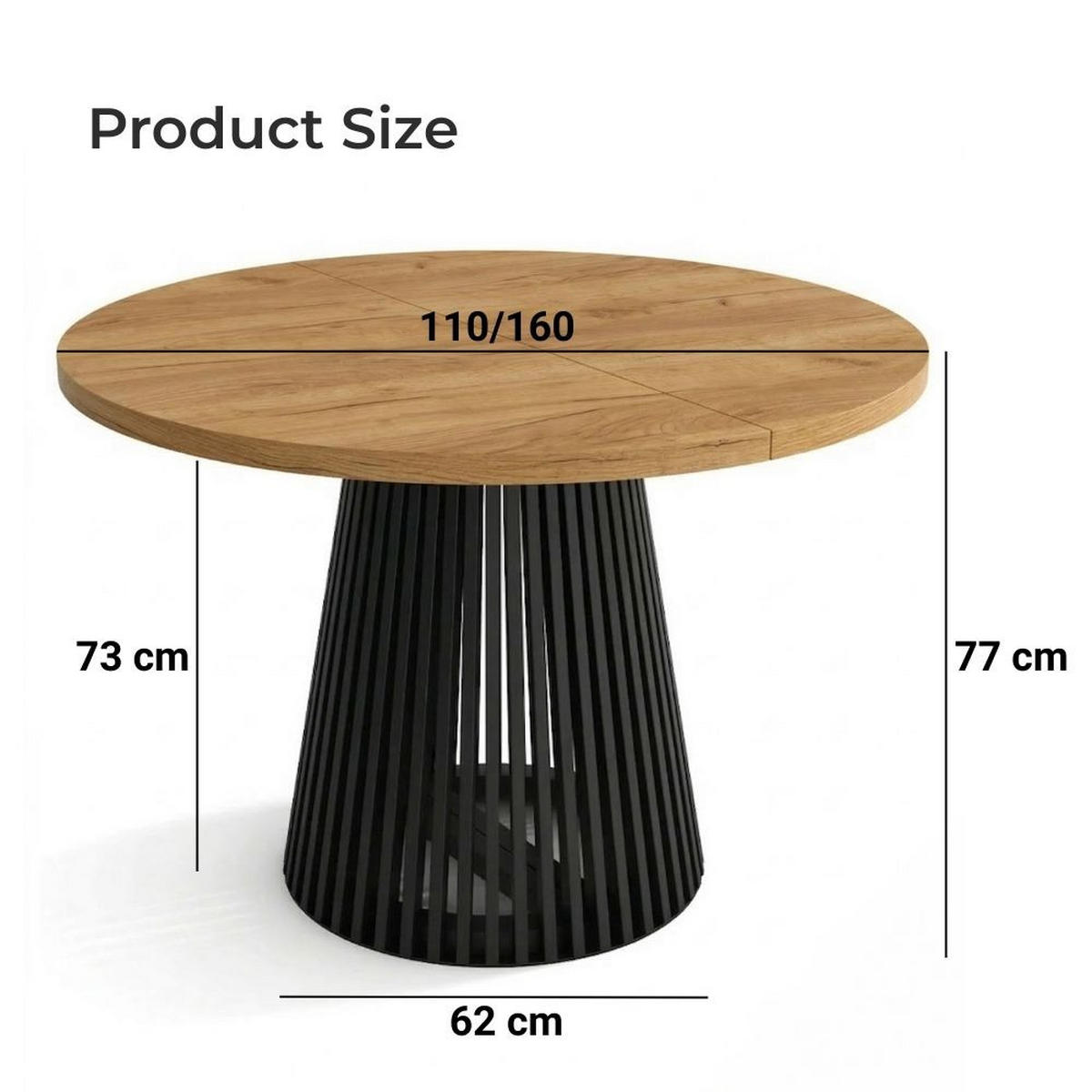 ESSTISCH runder ausziehbarer Tisch für Esszimmer DOVER 110 / 160 cm, Farbe: Eiche Sonoma / Schwarz - Schwarz/Sonoma Eiche, Holz (160/110/77cm) - Dekori_Interiors