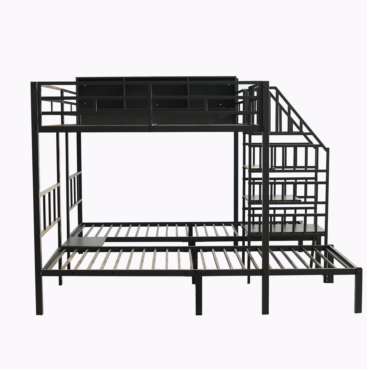 ETAGENBETT 90/200 & 140/200 cm mit Treppe, Handläufen und Stauraum, Schwarz - Schwarz, Metall (90/200cm) - Redom