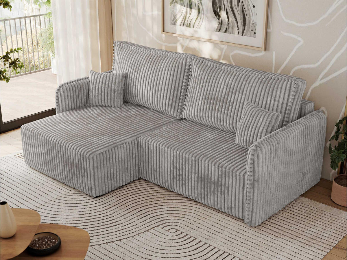 ECKSCHLAFSOFA MESTO L Hellgrau Cord - links - Hellgrau/Schwarz, Kunststoff/Textil (227/147cm) - MKS