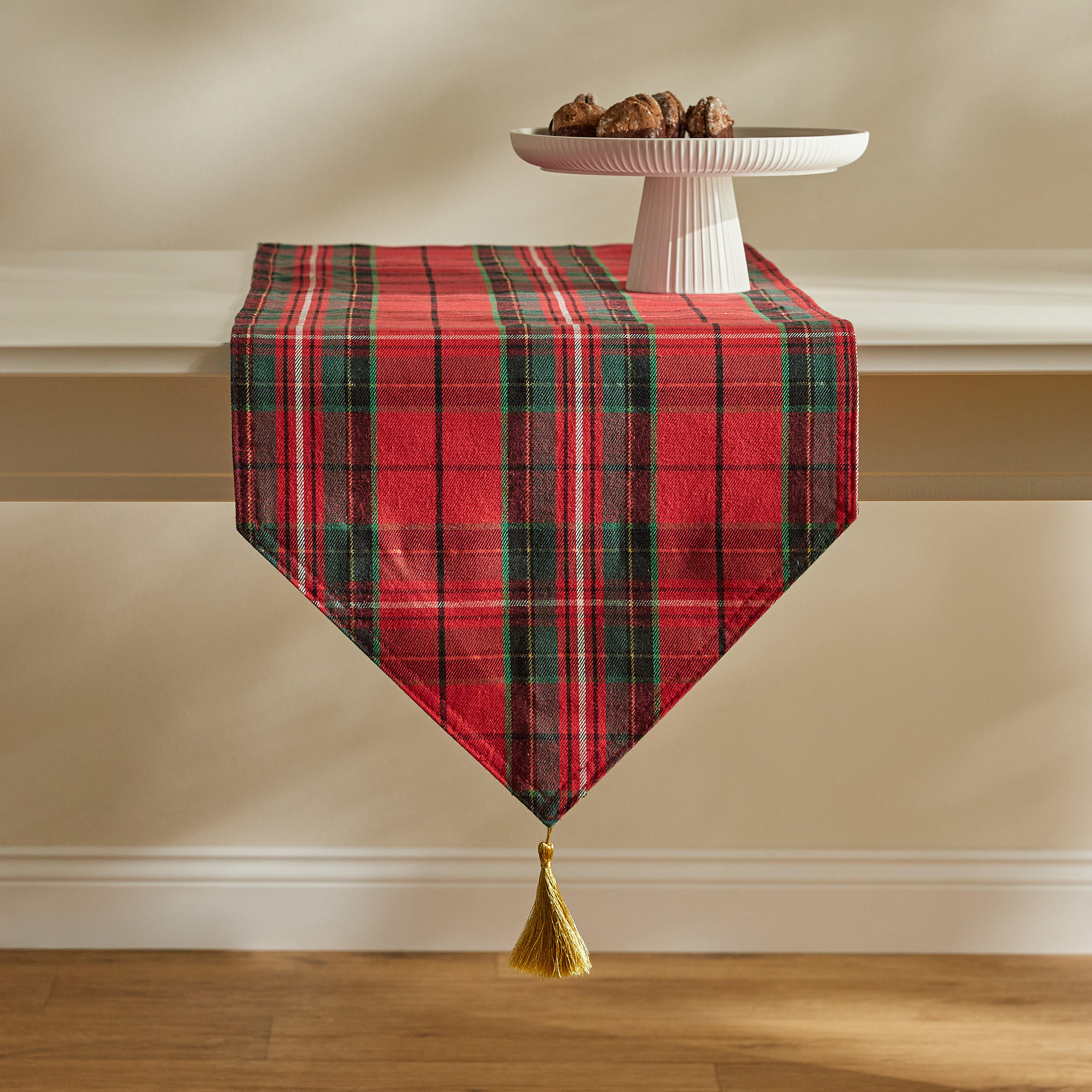 TISCHLÄUFER Bestickter MAGLA, 40x180 cm, Rot Gitter, Weihnachten Deko Tischdecke, Christmas - Rot, Kunststoff (180/40/1cm) - home&you