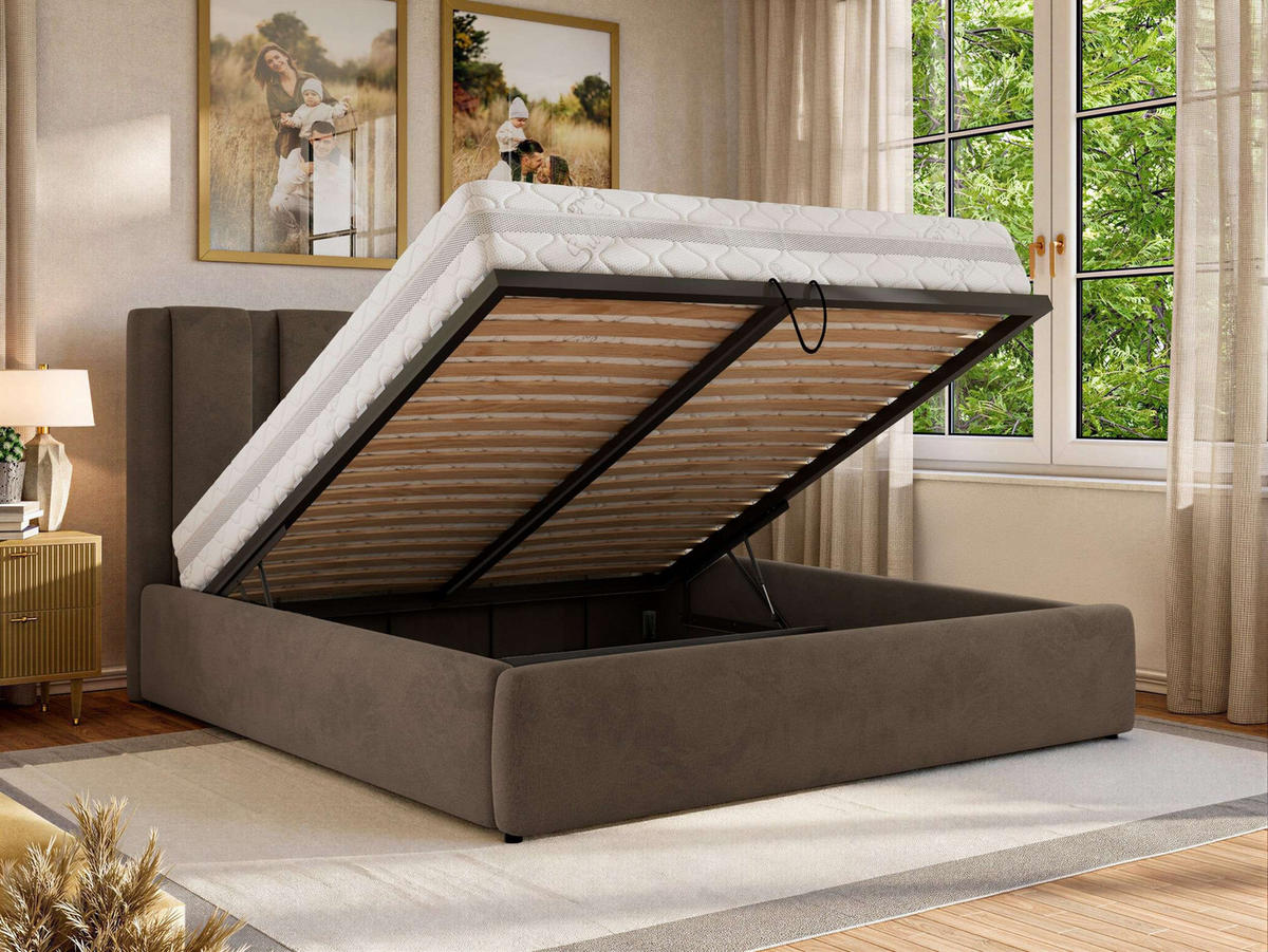 POLSTERBETT SAVINO CLASSIC 160/200 - Braun Velvet - Pocket-Matratze - Braun, Textil (160/200cm) - MKS