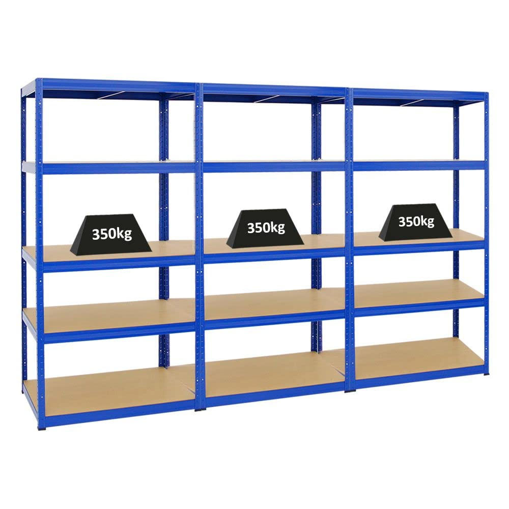 SCHWERLASTREGAL Slim Elephant M 3er-Set mit 3x 180x90x60 cm 5 Ebenen Fachlast 350 kg Blau - Blau, Metall (270/180/60cm) - PROREGAL