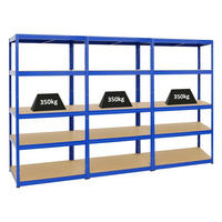 SCHWERLASTREGAL Slim Elephant M 3er-Set mit 3x 180x90x60 cm 5 Ebenen Fachlast 350 kg Blau - Blau, Metall (270/180/60cm) - PROREGAL