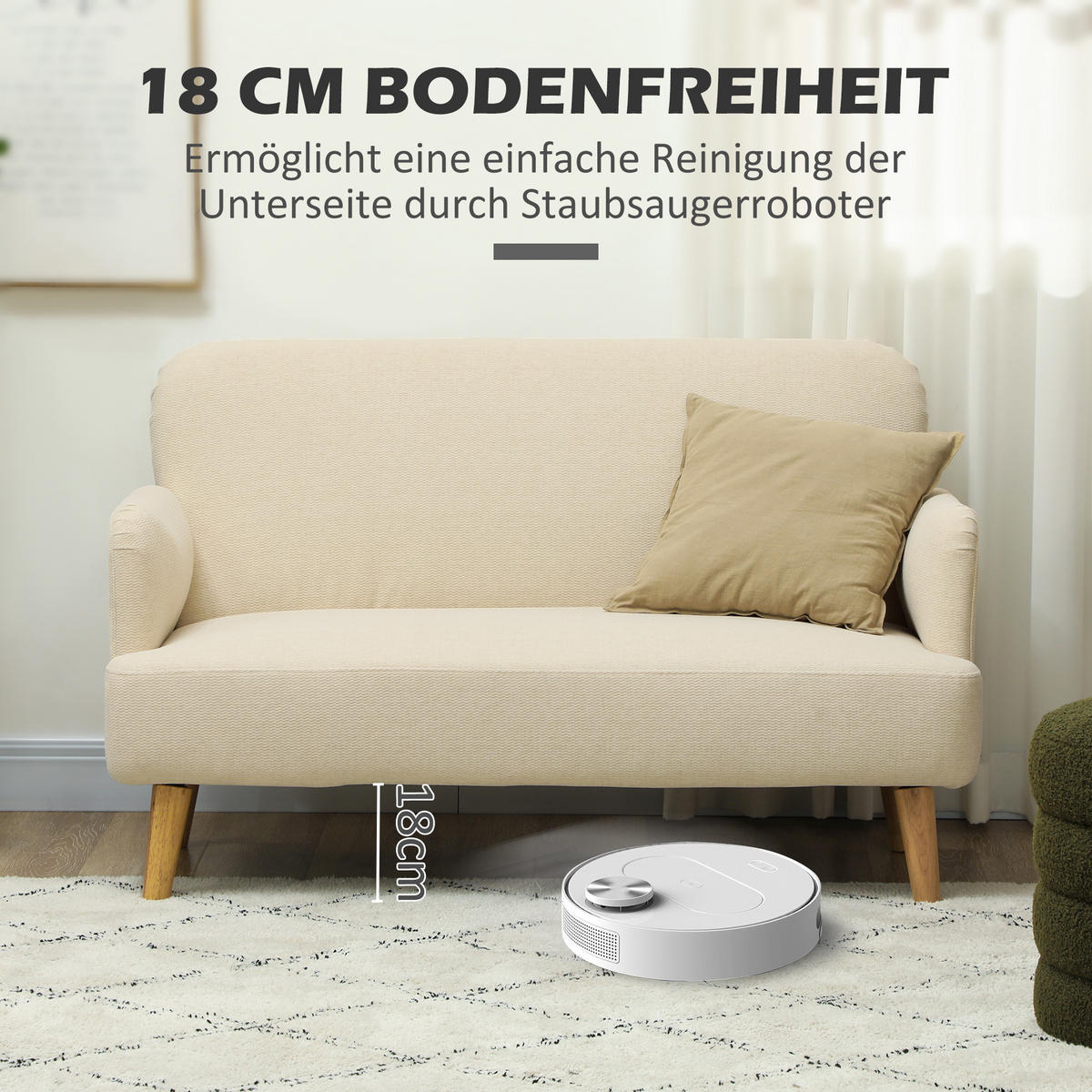 SOFA, 2 Sitzer , 130 x 74 x 79 cm, Cremeweiß - Weiß, Textil (130/79/74cm) - HOMCOM