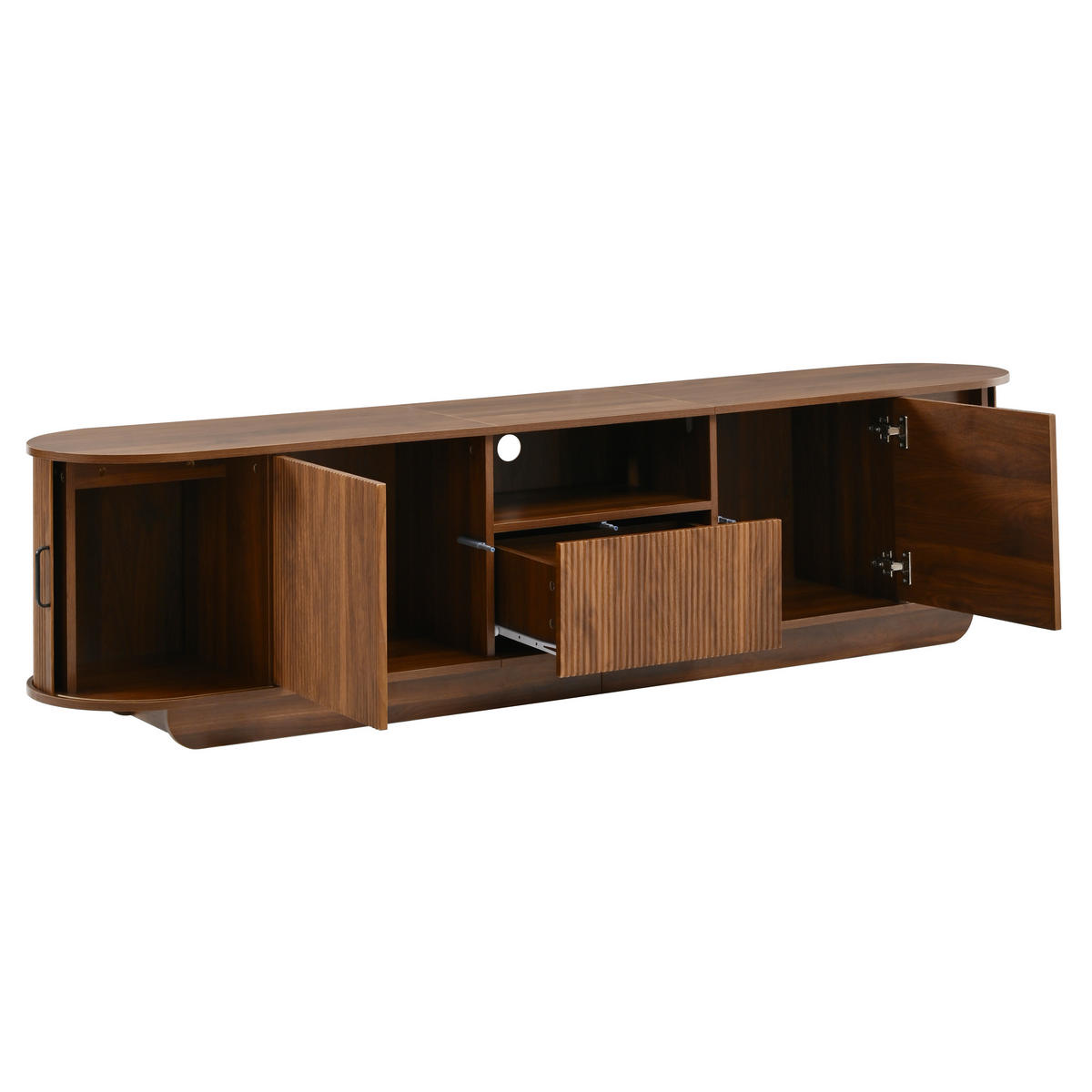 TV-LOWBOARD 180 x 40 x 50 cm, Schiebetüren, 3D-Wellenfront, Schublade, offenes Fach, Walnuss - Walnussfarben, Holzwerkstoff (180/50/40cm)