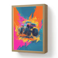 DOBÍJECÍ NOČNÍ LAMPIČKA Monster truck - Abstraktní - Stříkající barva - Barevné 30x40 cm - růžová, kompozitní dřevo (8/30/40cm) - OnlyWow