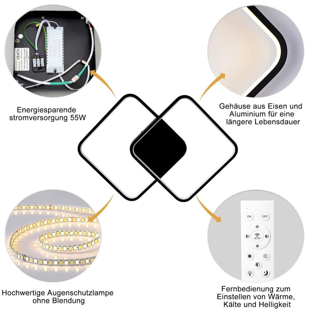 LED-DECKENLEUCHTE Nils 58/43/5 cm - Schwarz, Metall (58/43/5cm) - Nettlife