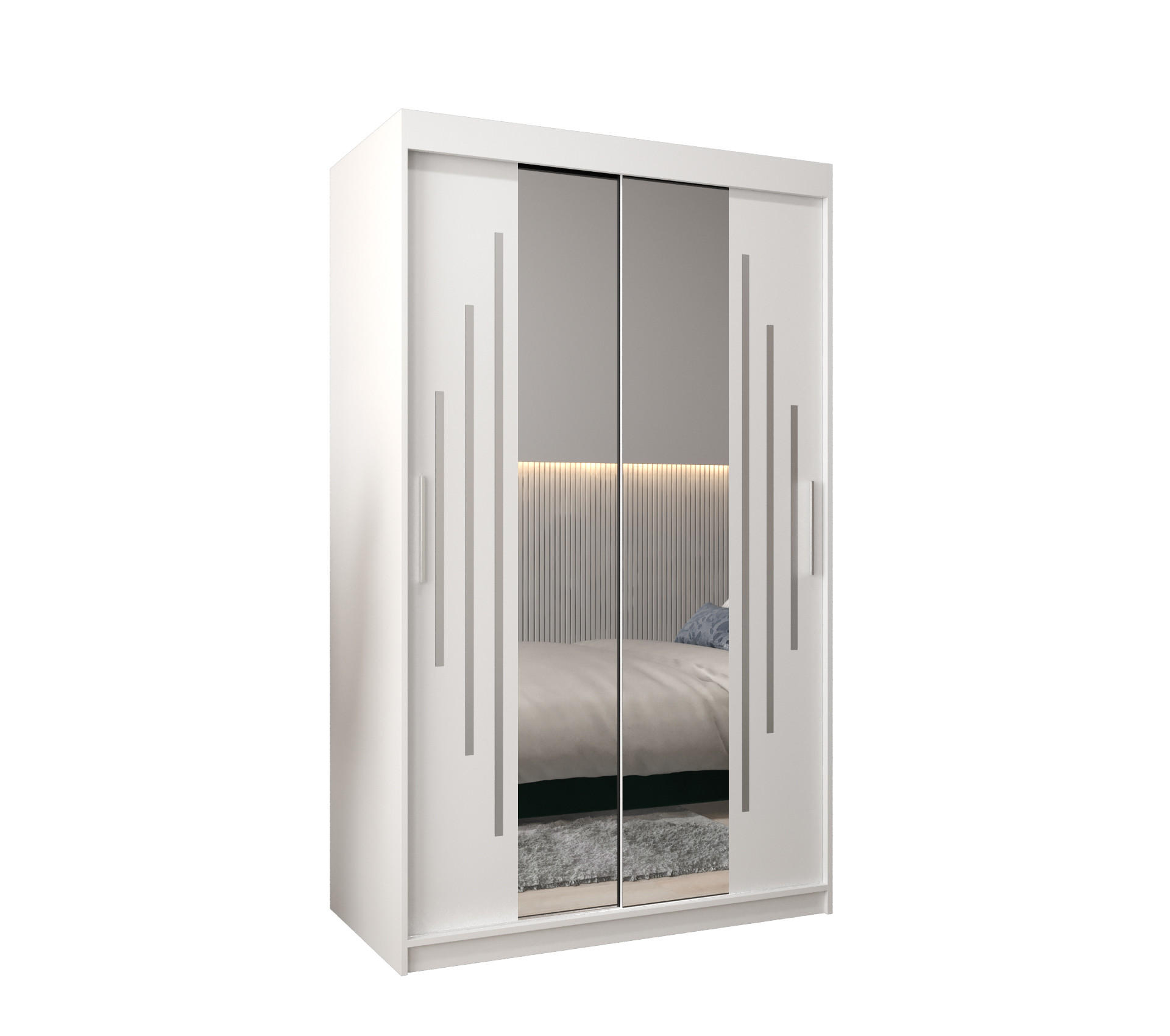 SCHWEBETÜRENSCHRANK 200/120/62 2-türig - Silberfarben/Weiß, Holz/Kunststoff (120/200/62cm) - Abiks Möbel