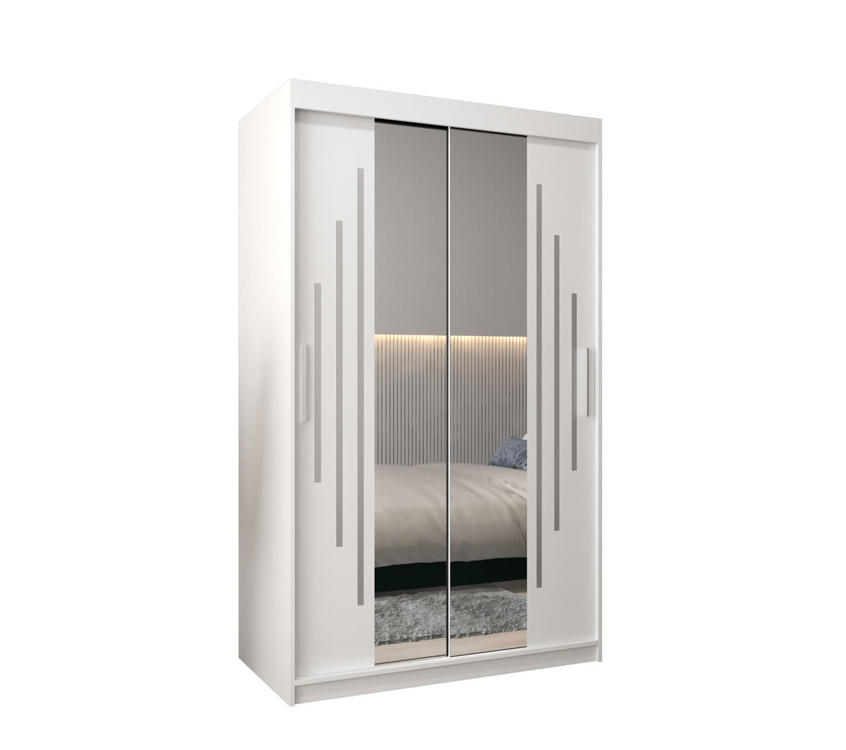 SCHWEBETÜRENSCHRANK 200/120/62 2-türig - Silberfarben/Weiß, Holz/Kunststoff (120/200/62cm) - Abiks Möbel