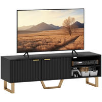 TV-LOWBOARD Holzoptik/Gold 140/39/47 cm, 2 geriffelte Türen, offene Fächer - Schwarz, Holzwerkstoff (140/47/39cm) - PANGIVO