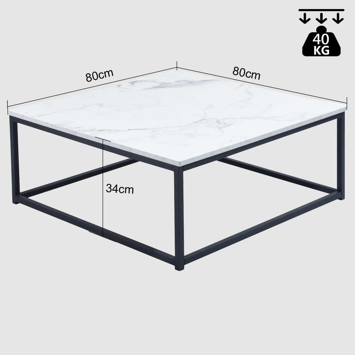 COUCHTISCH Marmor-Optik Quadratisch - Schwarz/Weiß, Metall (80/80/34cm) - Meubles Cosy