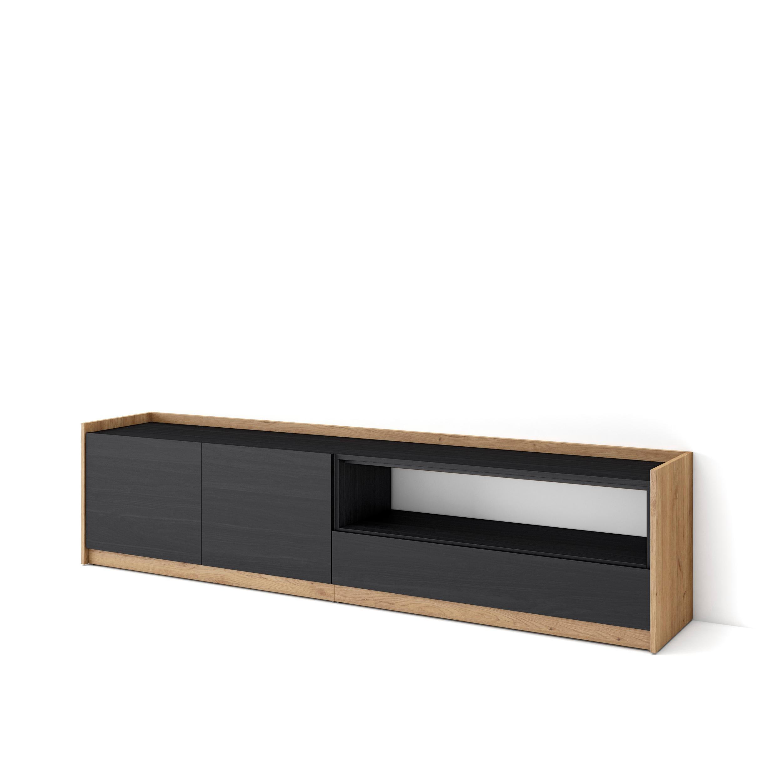 TV-SCHRANK, Lowboard, Schwarz Eiche, 207/37/50cm - Schwarz, Holzwerkstoff (207/50/37cm) - Skraut Home