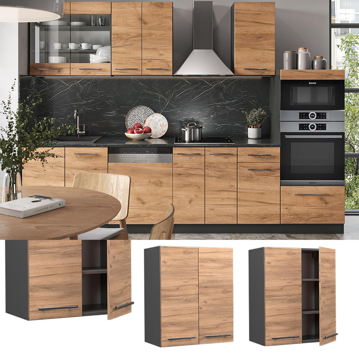 HÄNGESCHRANK Fame-Line Goldkraft Eiche 60 cm - Anthrazit/Eiche Wotan, Holzwerkstoff (60/72/34.1cm) - Vicco