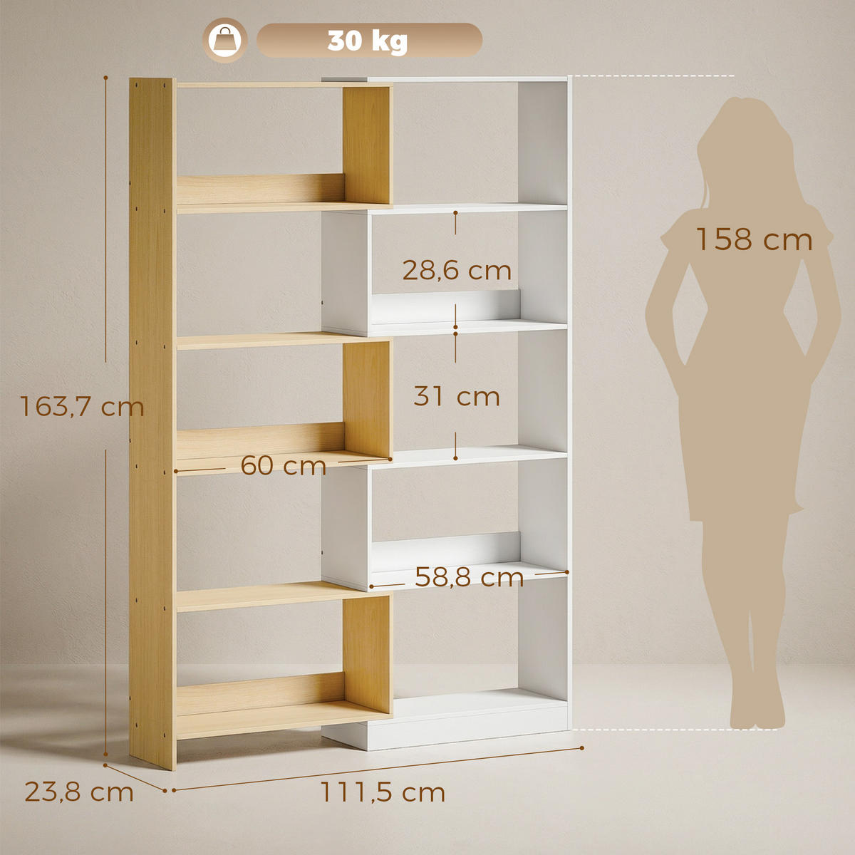 REGAL DE-15578 ausziehbar 60-111 cm, 5-stufig Weiß - Weiß, Holzwerkstoff (23.8/163.7/111.5cm) - ComfortXL