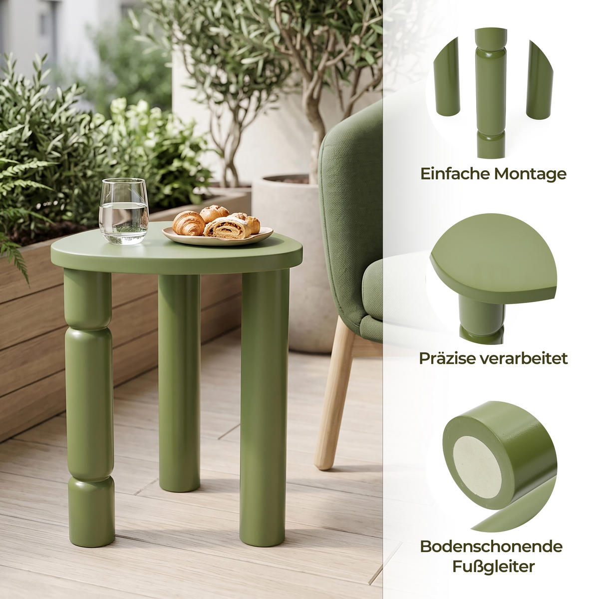 BEISTELLTISCH Holz Olivgrün mit Massivholzbeinen, 40 × 40 × 56 cm - Braun, Holzwerkstoff (40/40/50cm) - Hometopia