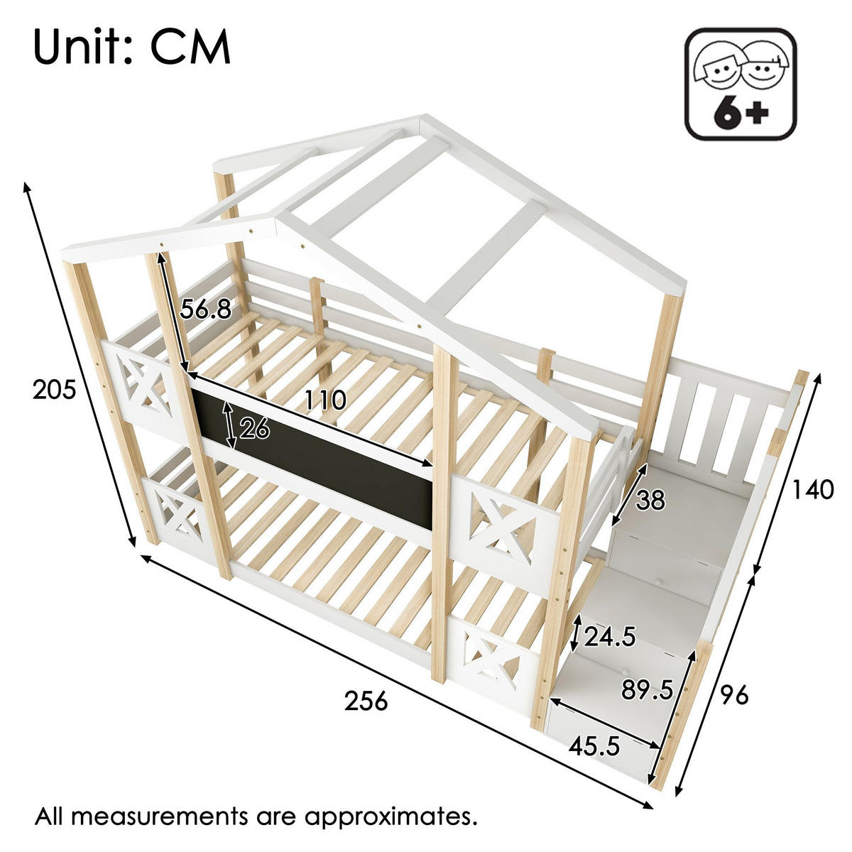 HOCHBETT 0,9x2m Baumhausbett & Rausfallschutz/Lattenrost - Weiß, Holzwerkstoff (90/200cm)