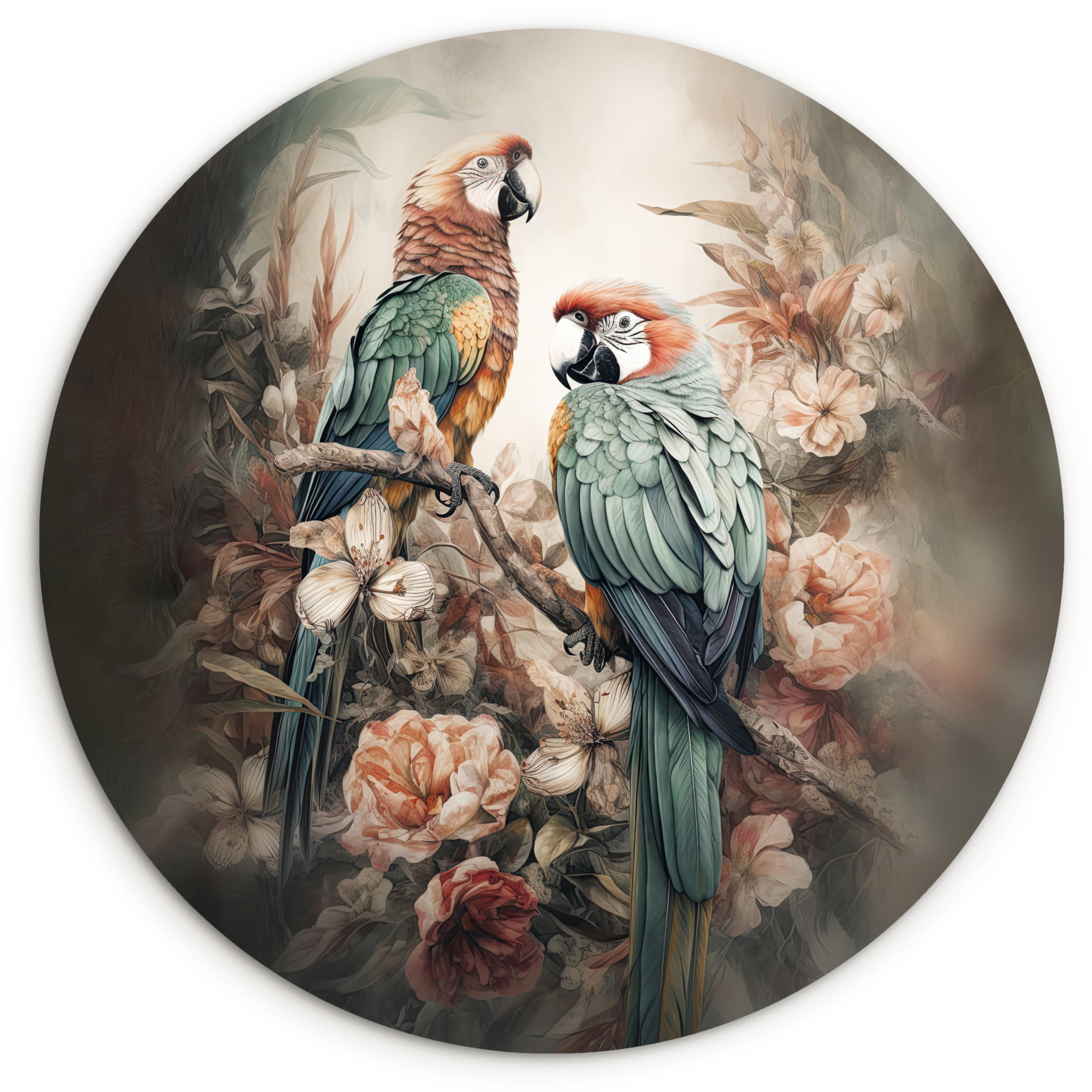 WANDBILD Papageien - Vögel - Natur - Blumen 60x60 cm - Baltimorefarben, Kunststoff (60/60cm) - MuchoWow