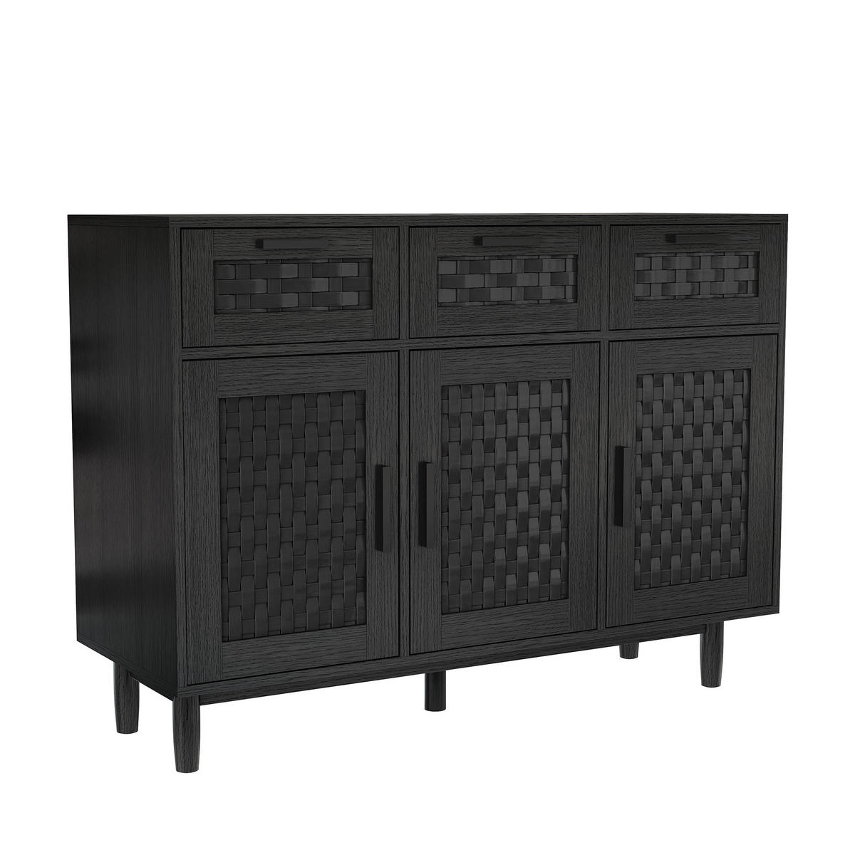 SIDEBOARD Japandi mit 3 Türen & 3 Schubladen 108/40/80 cm Schwarz - Schwarz, Holzwerkstoff (107.9/80/40cm) - Creahappy