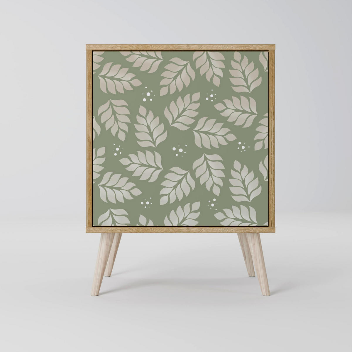 SIDEBOARD LEAVES ON GREEN, Grau, 57,5x42x75,5 cm, Goldfarbene Metallfüße - Goldfarben/Multicolor, Holzwerkstoff/Metall (57.5/75.5/42cm) - SpaceRebels