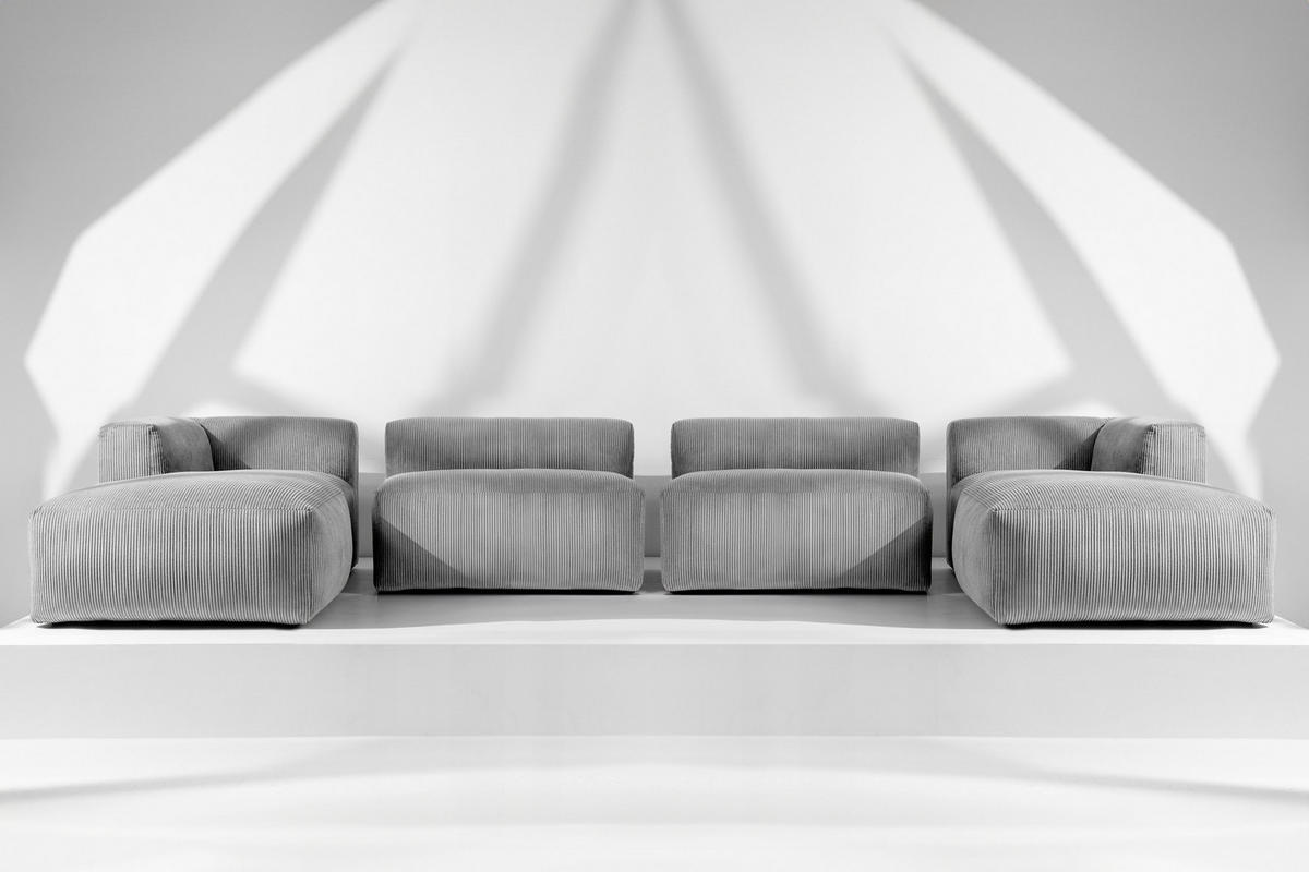 PANORAMA-ECKSOFA BUFFO 7/8 Sitzer mit extrem weicher Sitzfläche, Kordstoff, hellgrau - Hellgrau, Textil (424/73/180cm) - KONSIMO®