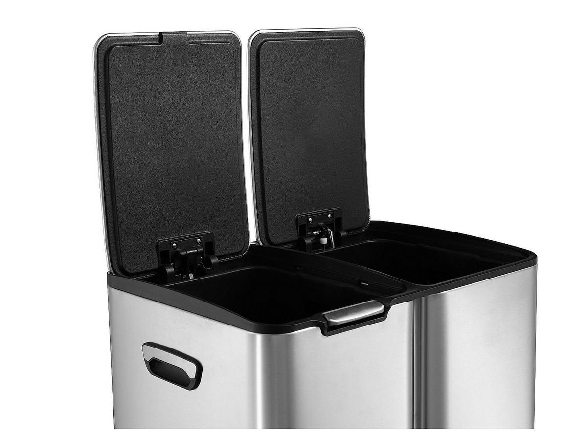 TRETABFALLEIMER aus Edelstahl - 3 Behälter - 60 l - DUMEO - Silberfarben, Metall (46.7/71.9/39cm) - Vente-Unique