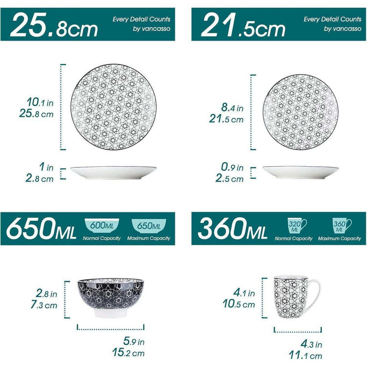 KOMBISERVICE 16-teiliges Set Schwarz + Creme - Multicolor, Keramik (26.5/1/26.5cm)