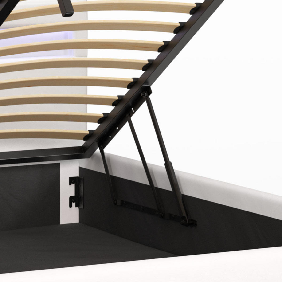 POLSTERBETT 140×200 mit Bettkasten und Lattenrost Nira Öko-Leder weiß LED - Weiß, Holz/Textil (140/200cm) - Jana