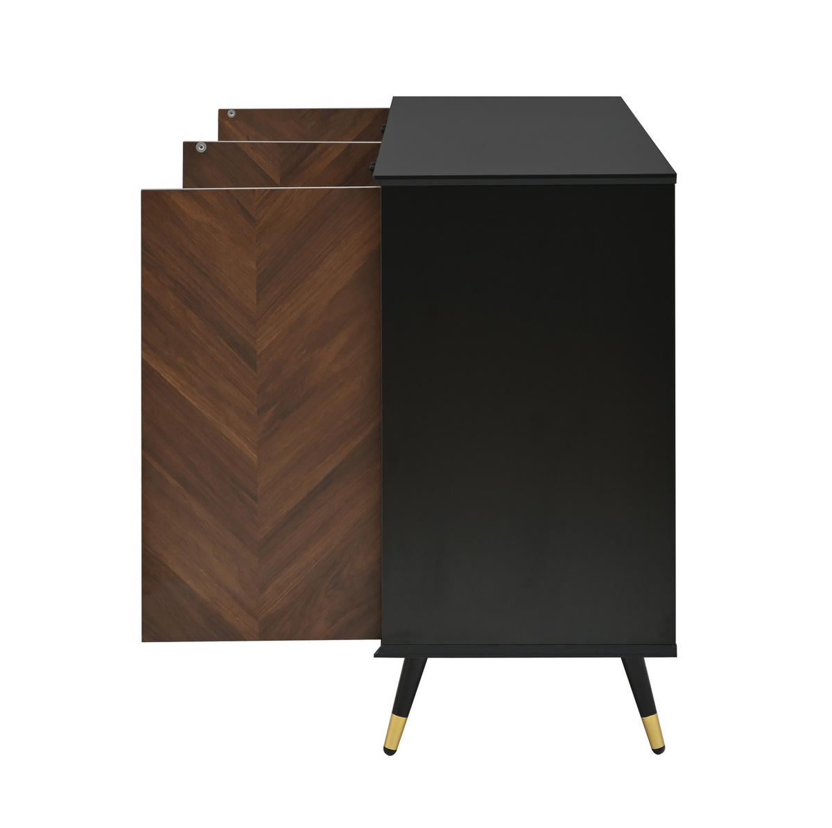 SIDEBOARD 140/40/80 cm mit 4 Türen, höhenverstellbaren Regalböden und Soft-Close, Schwarz/Braun - Schwarz, Holzwerkstoff (140/80/40cm) - Redom