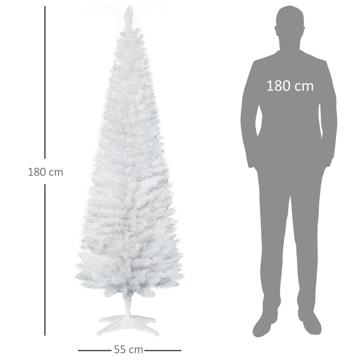 WEIHNACHTSBAUM 390 Spitzen Tannenbaum mit Kunststoffständer Weiß - Weiß, Kunststoff (180cm) - HOMCOM