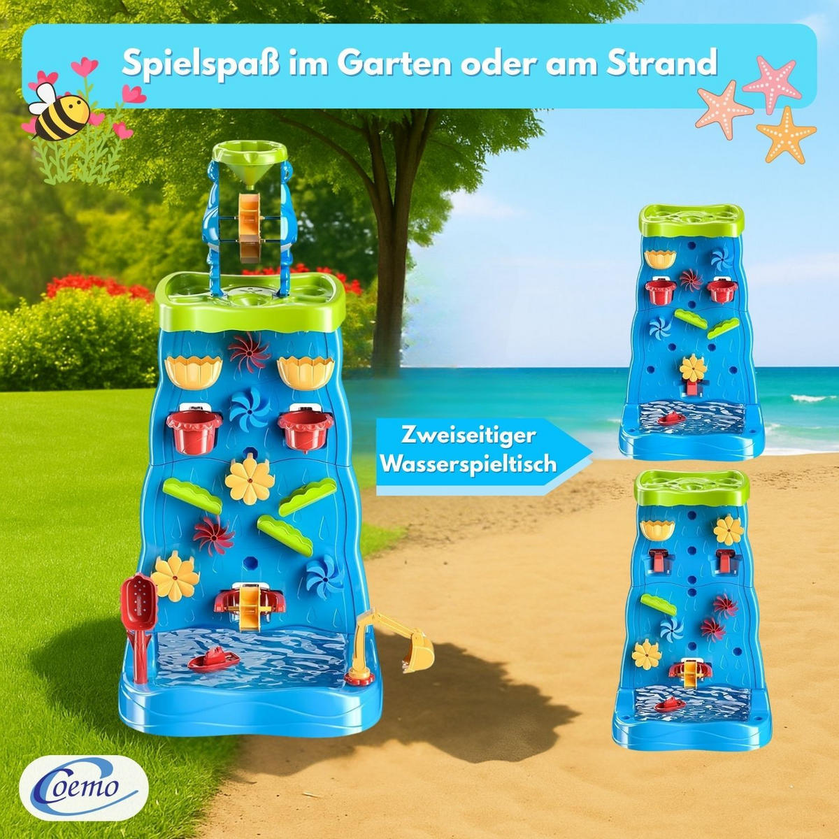 WASSERSPIELTISCH TOJA M Wasserfall mit Zubehör 22-tlg - Blau, Kunststoff (43/33/92cm) - Coemo