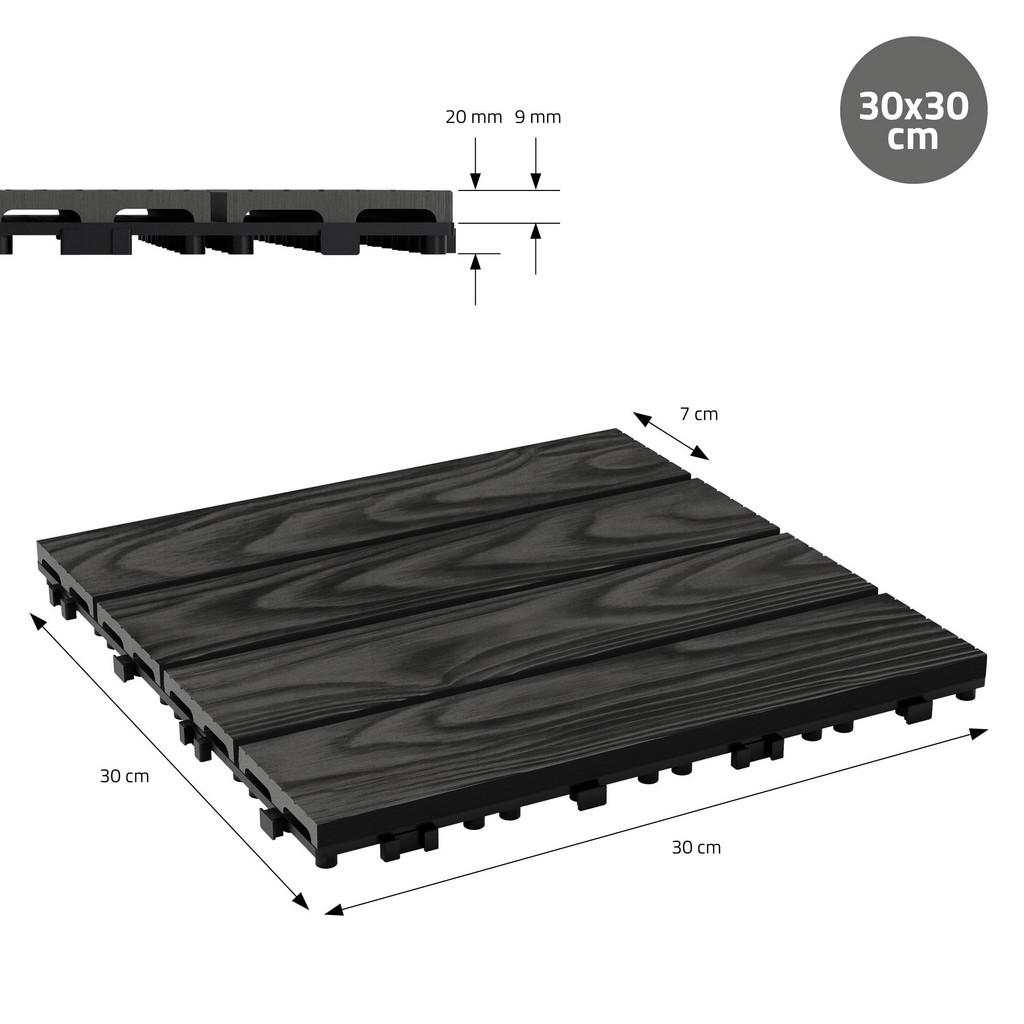 Thumbnail - Ml-Design Terrassenfliese, Anthrazit, Holzwerkstoff, Quadratisch, 30x2x30 cm, Gartenzubehör, Terrassen- & Balkonböden, T...
