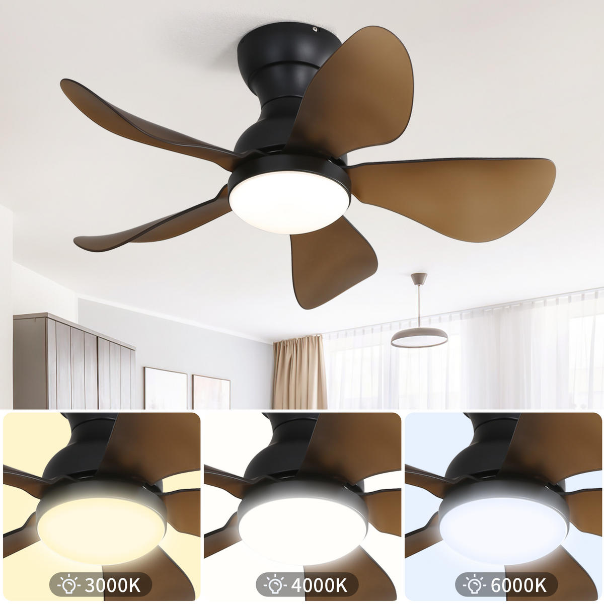 DECKENVENTILATOR 29Zoll Flach LED Licht ABS Flügel DC Motor - Schwarz, Kunststoff (73.66/73.66/29.97cm) - CASIVA