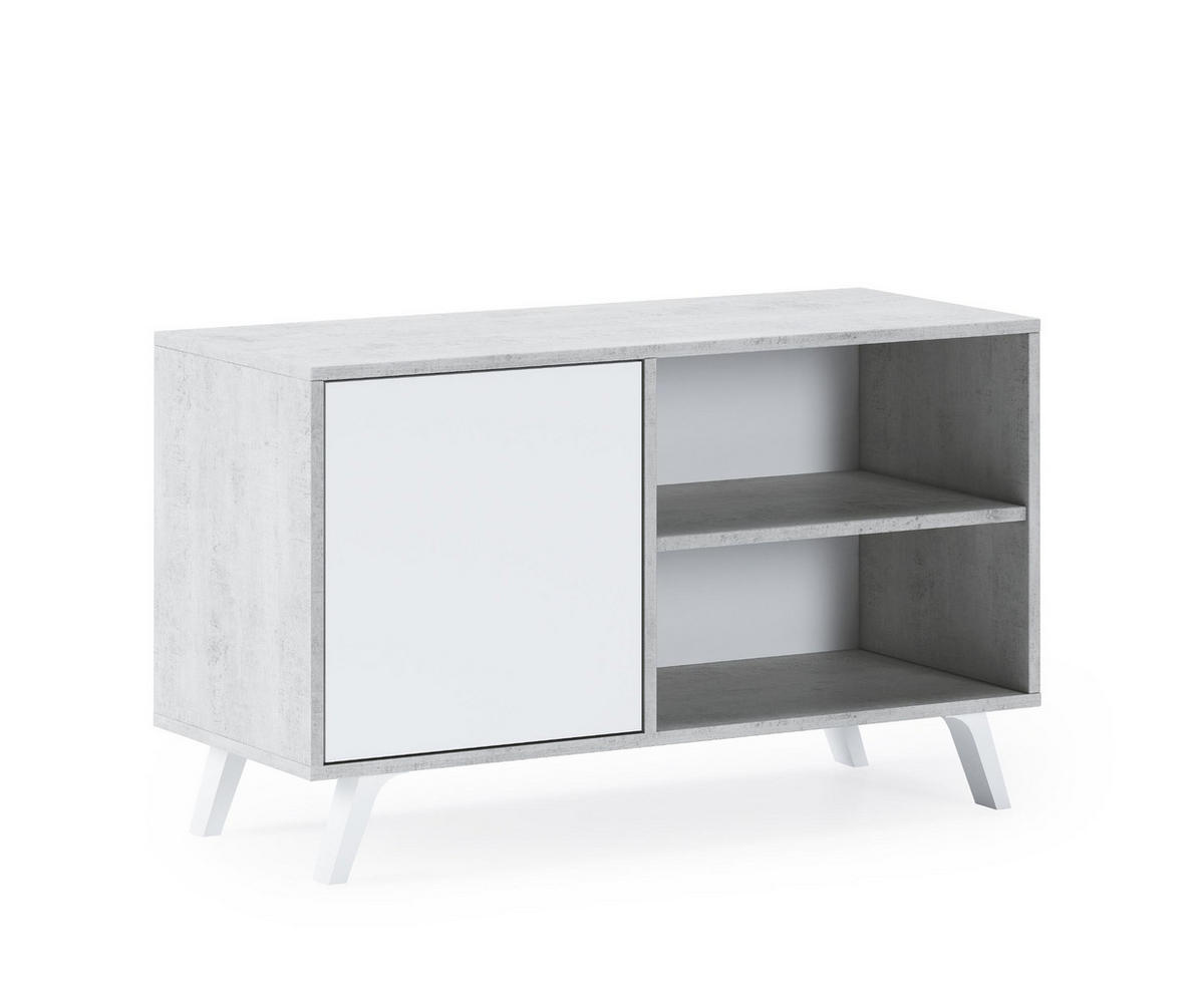 LOWBOARD, zementgrau-weiß , 95/40/57cm - Hellgrau/Weiß, Holzwerkstoff (95/57/40cm) - Skraut Home