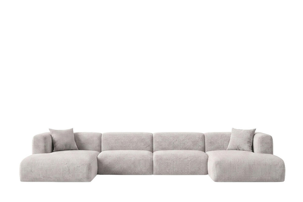 ECKSOFA U-Form, Chenille-Stoff Cremona, Hellgrau, GRETA - Hellgrau, Holz (408/70/179cm) - Kaiser Möbel