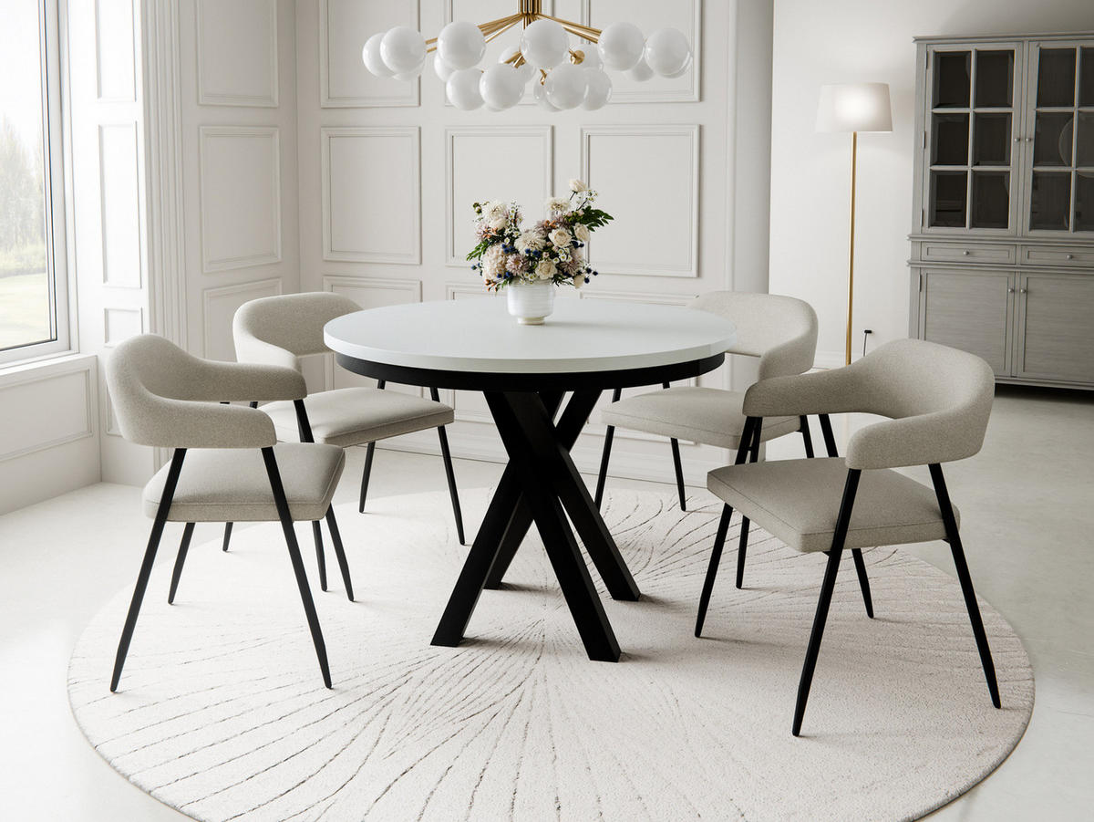 ESSTISCH Weiß + schwarz 100-140 cm LOFTO - Schwarz/Weiß, Holzwerkstoff/Metall (100/100/77cm) - Compleo24