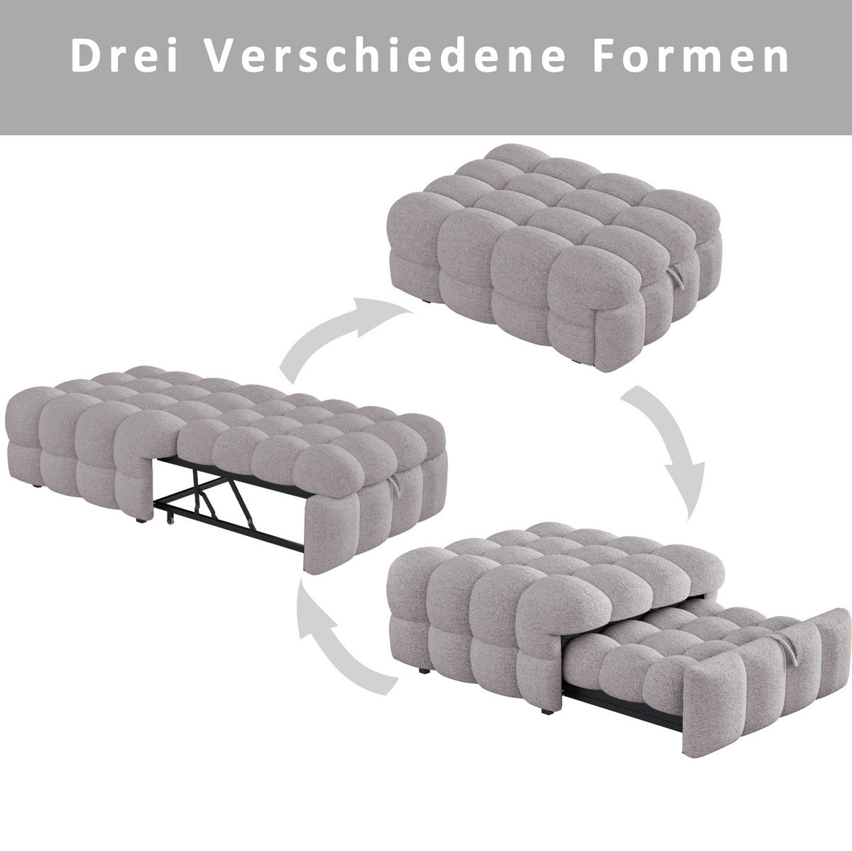 BETT 183/76/42 cm Grau aus Teddy mit 2-in-1-Funktion - Grau, Textil (70/180cm) - OKMYHOME