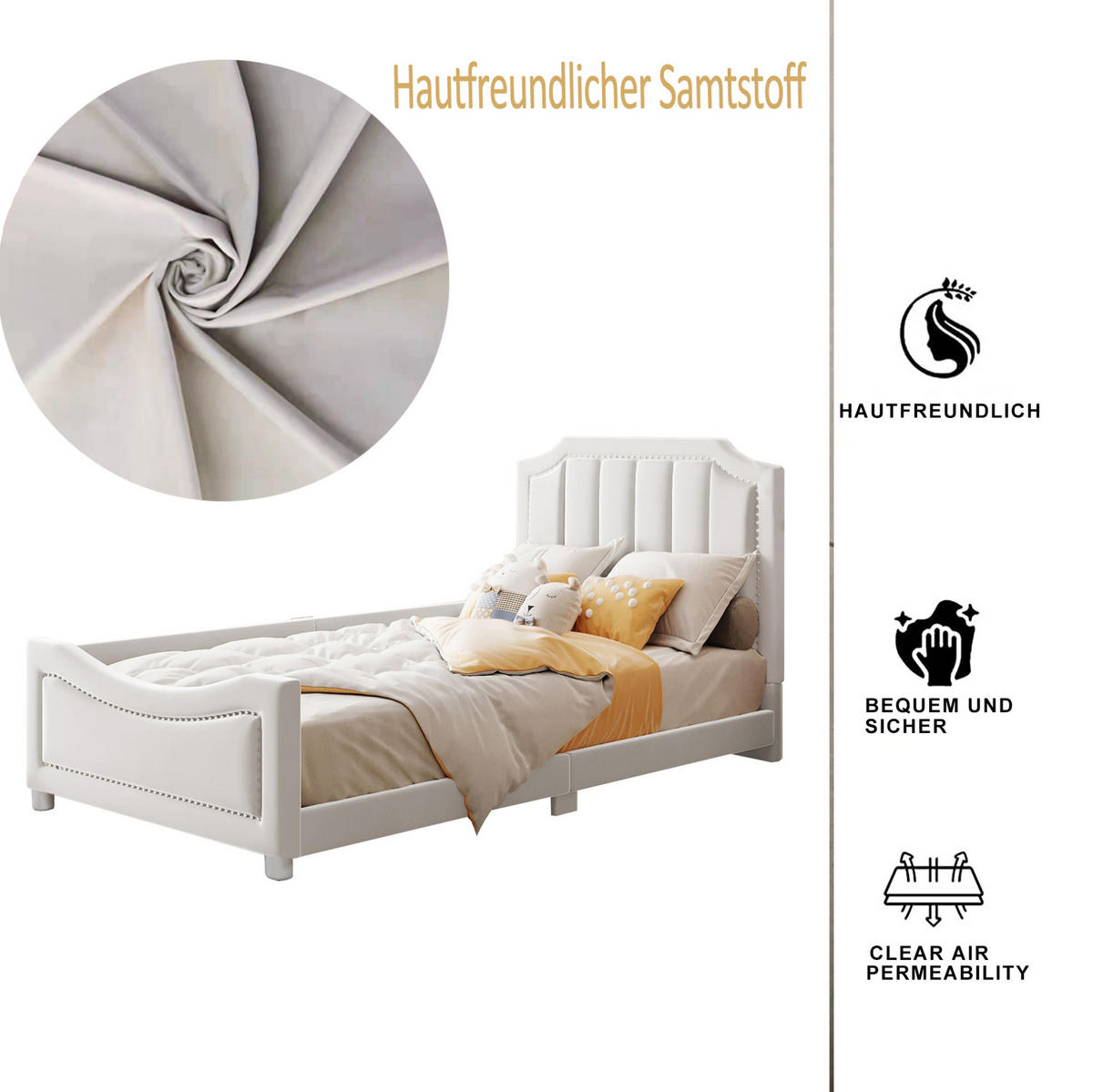 POLSTERBETT 211/94.5/41.5 cm Beige aus Holz mit Rückenlehne - Beige, Holz (90/200cm) - OKMYHOME