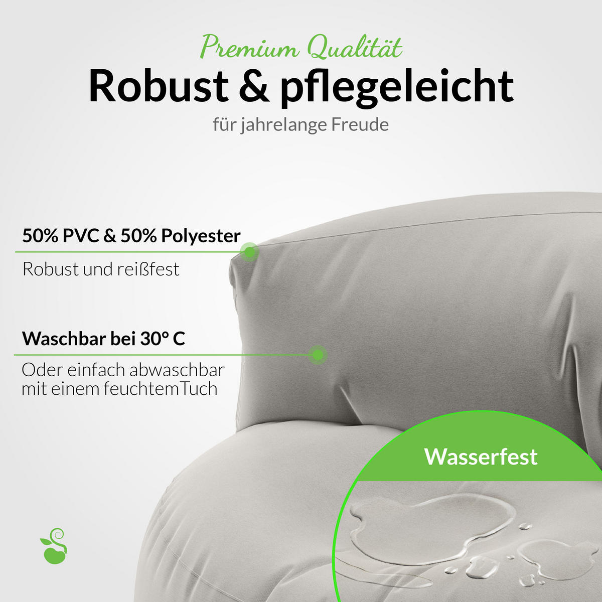 INDOOR OUTDOOR SITZSACK Lounge Sofa - Hellgrau, Textil (90/50/50cm) - Green Bean