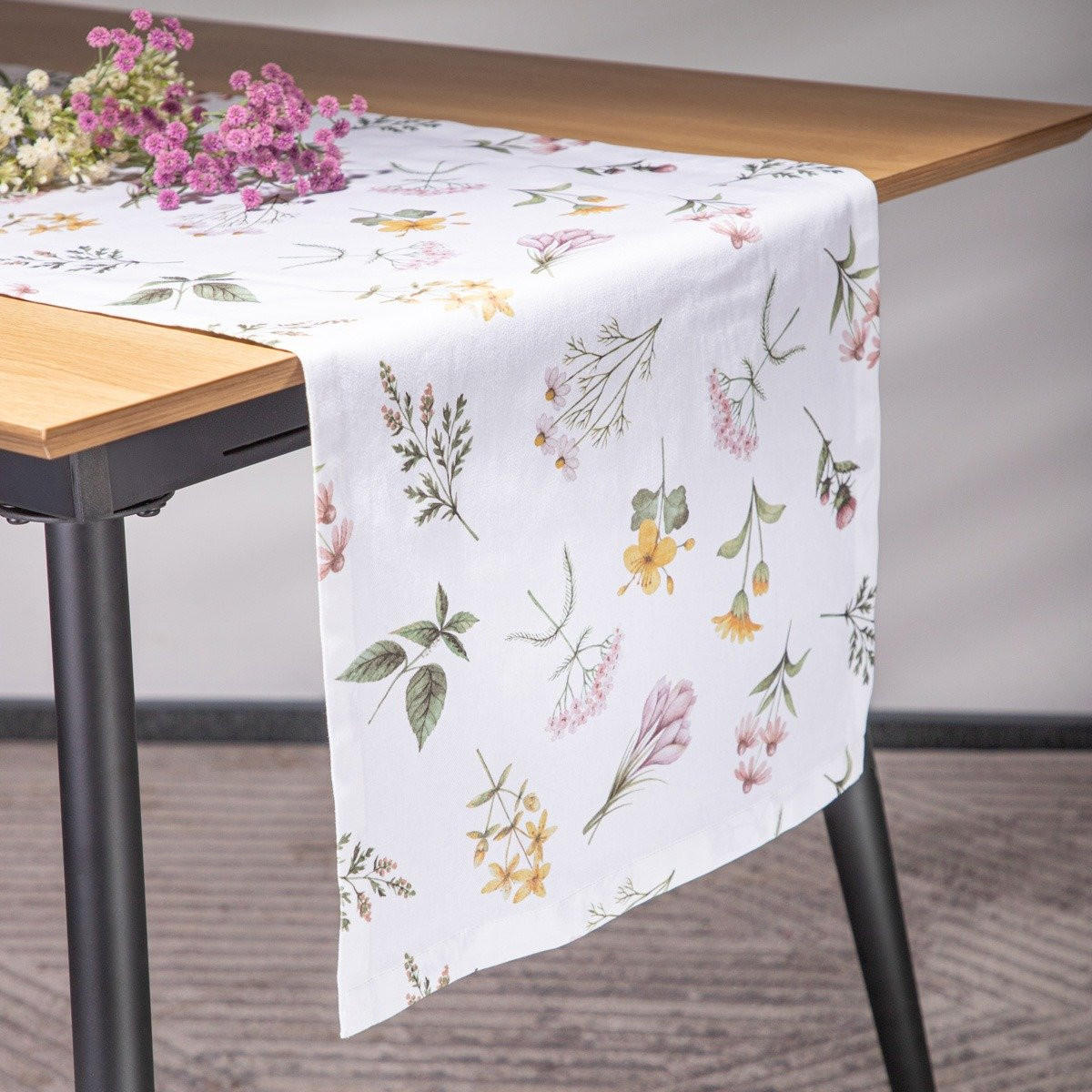 TISCHLÄUFER Prima in blumen 40/160 cm - Weiß, Textil (40/160cm) - Homla