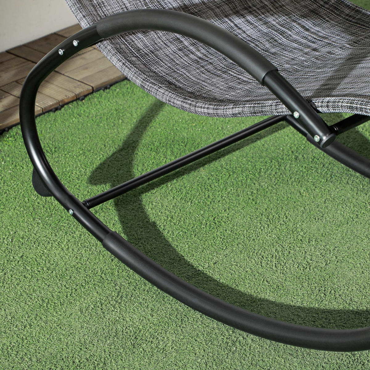 SCHAUKELLIEGE mit Kopfkissen, Texteline, Grau, 155 x 61 x 88 cm - Grau, Metall (61/88/155cm) - Outsunny