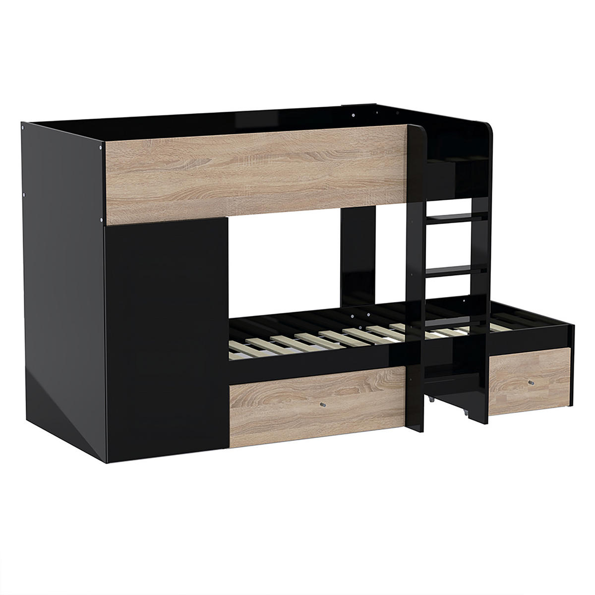 ETAGENBETT TWIN / 90x190 - Schwarz und Gebleichte Eiche Dekor - Multicolor, Holzwerkstoff (90/190cm) - Weber Industries