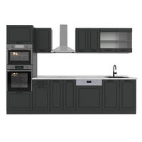 KÜCHENZEILE R-Line Anthrazit Landhaus 300 cm mit Hochschrank, AP Marmor - Anthrazit, Holzwerkstoff (300/206.8/60cm) - Vicco
