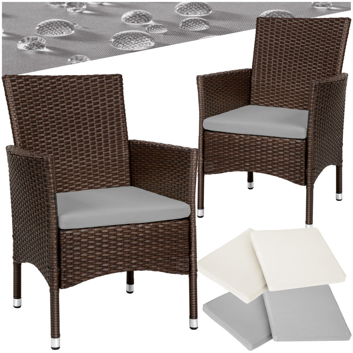 RATTANSTUHL 2er Set Nantes,59 x 57 x 85 cm,braun/beige - Beige/Braun, Kunststoff (57/85/59cm) - tectake