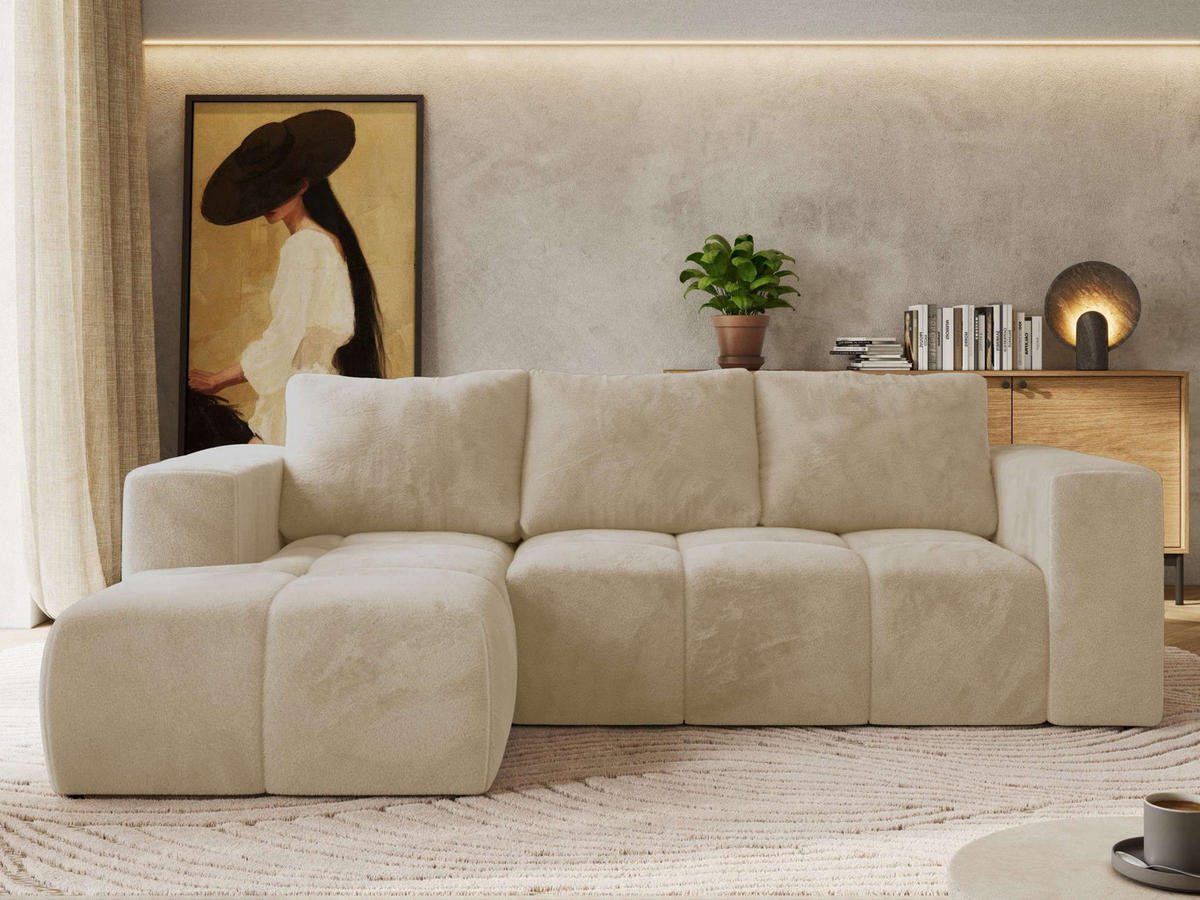 ROHOVÁ SEDAČKA MONIVA L - Krémová Plyš - Levá Strana - černá/krémová, textil/plast (164/266cm) - MKS