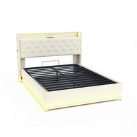 STAURRAUMBETT 140/200 cm DE-01797, in Beige, mit LED, USB und hydraulischer Lagerung - Beige, Metall (140/200cm) - ComfortXL
