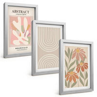 BILDER SET 3er Set - 20x30 cm Silberner Rahmen - Abstrakte Pflanzenformen - Silberfarben, Kunststoff (20/30cm) - TULUP