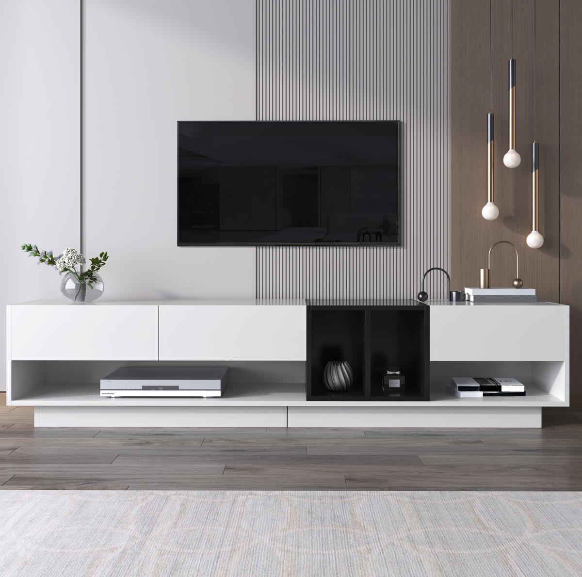 TV-ELEMENT mit 3 Schubladen 190 x 40 x 42 cm Hochglanz Weiß/Schwarz - Weiß, Holzwerkstoff (40/34/190cm) - Beauniv