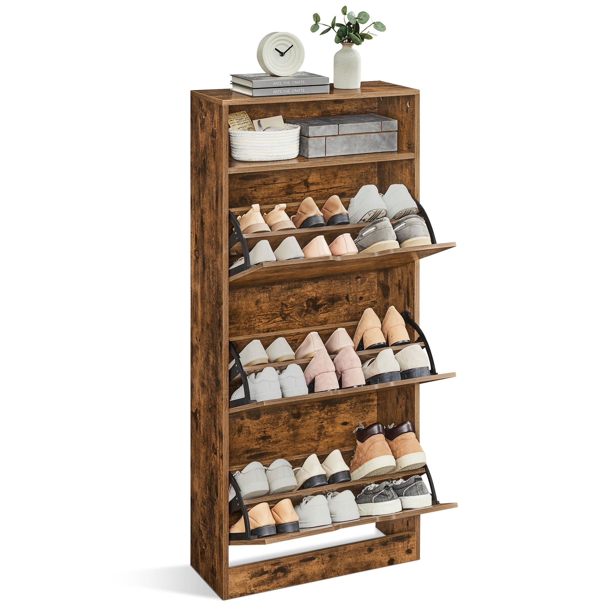 SCHUHSCHRANK Kobe - Braun, Holzwerkstoff (24/139/60cm) - VASAGLE