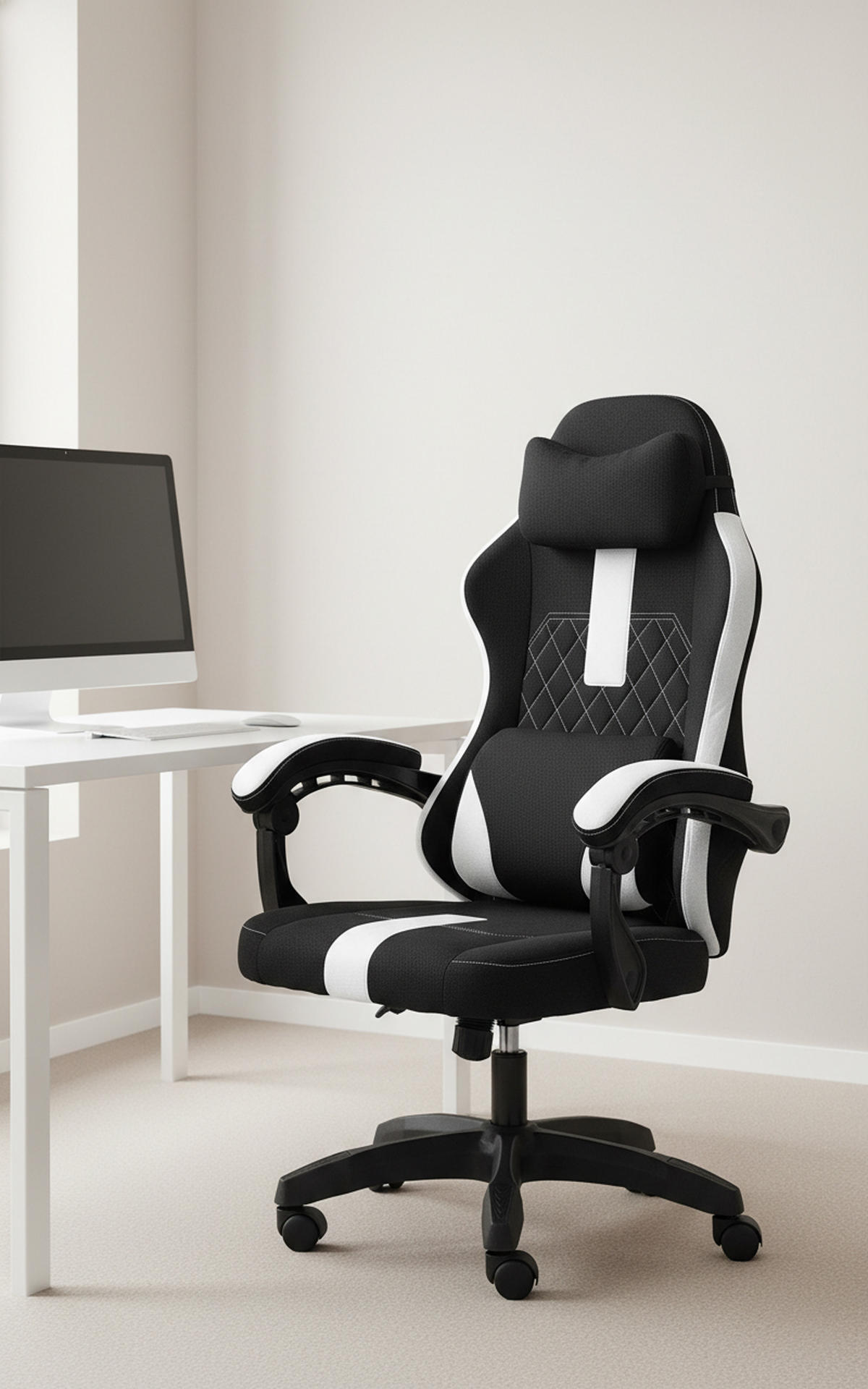 BÜROSTUHL Zayro Stoff schwarz/weiß - Schwarz/Weiß, Textil/Metall (65/132/65cm) - TPFLiving